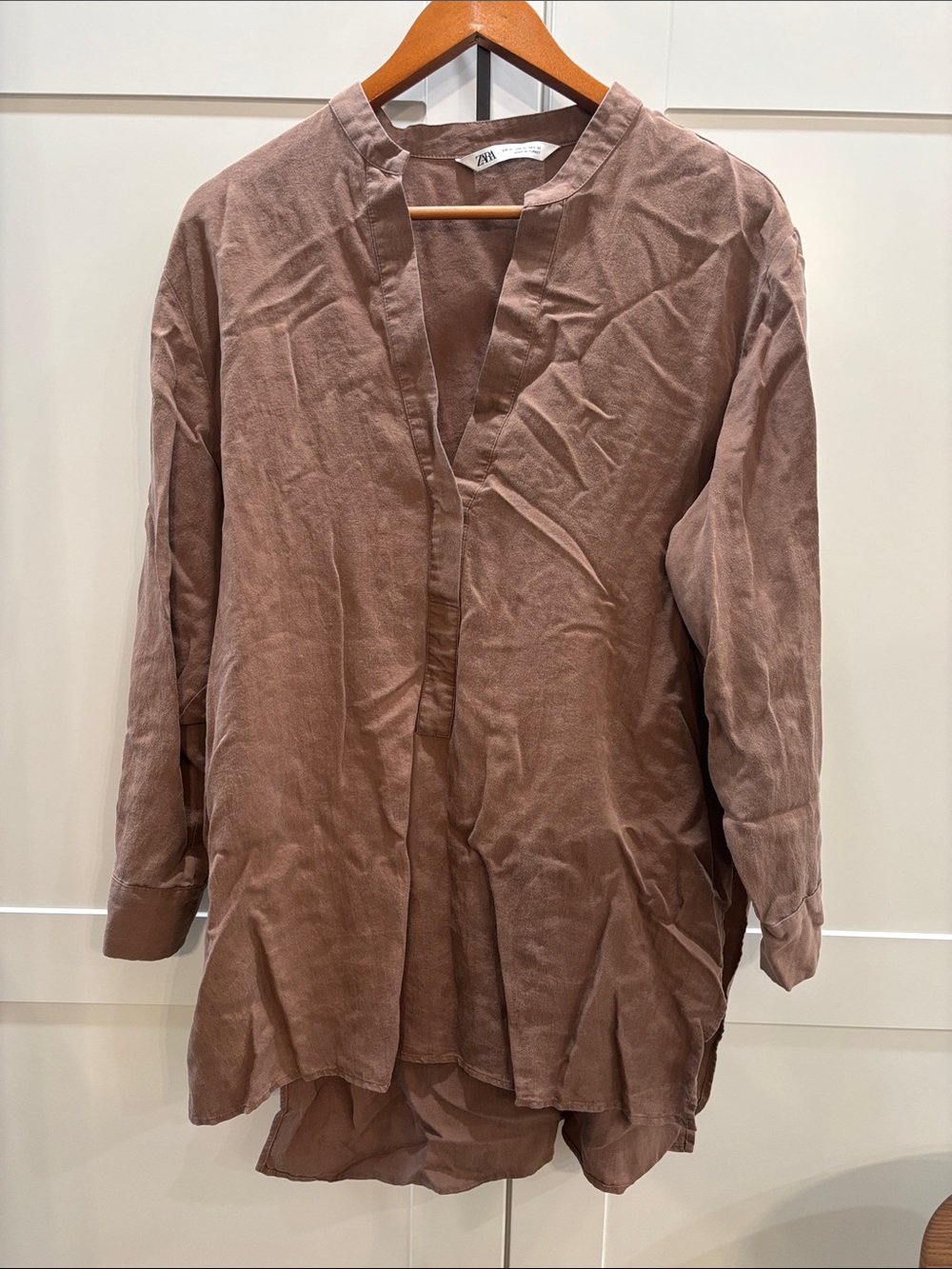 Zara Brown Long-Sleeve Tunic Shirt